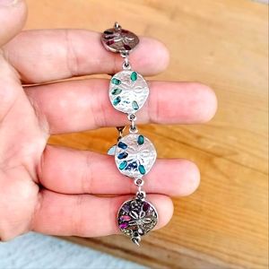 Multi-Color Sand Dollar Silver Bracelet